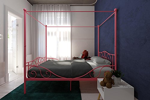DHP Canopy Metal Bed with Sturdy Bed Frame, Pink, Full DHP Canopy Metal Bed with Sturdy Bed Frame, Pink, Full