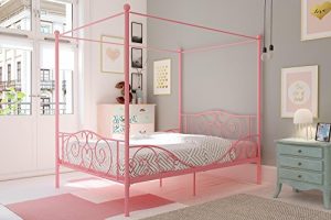 DHP Canopy Metal Bed with Sturdy Bed Frame, Pink, Full