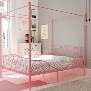 DHP Canopy Metal Bed with Sturdy Bed Frame, Pink, Full