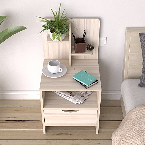 sogesfurniture Bedside Table with Drawer and Shelf Storage Nightstand Table Side Table end Table,Maple BHUS-CT2-1-MP