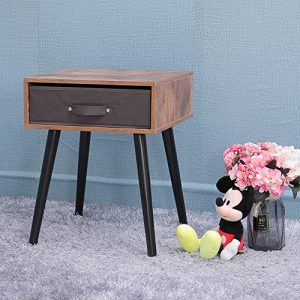 IWELL Rustic Nightstand Wooden Small Side Table with 1 Removable Fabric Drawer for Small Spaces Solid Wood Legs End Table for Bedroom & Living Room