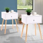 JAXPETY Set of 2 Bedside Table Solid Wood Legs Nightstand w/White Storage