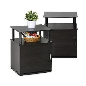 FURINNO End Table, Two, Black Wood