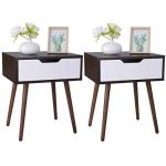 SUPER DEAL Wooden Side End Table with Drawer - Mid-Century Nightstand with Sliding Drawer and Smiley Handle for Small Space, Living Room, Bedroom (Set of 2)