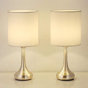 Table Lamps Bedside Lamps Set of 2 with Metal Base and White Fabric Shade Nightstand Lamps Household for Bedroom & Office