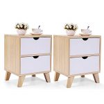 JAXSUNNY 2 Drawers Nightstand Solid Wood Mid Century Modern End Table Bedside Table for Bedroom Set of 2,14" L x 12" W x 18" H,White and Walnut