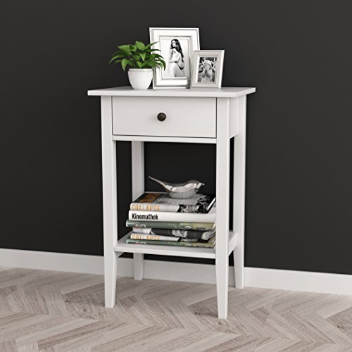 White Finish Nightstand Side End Table with Drawer and Shelf