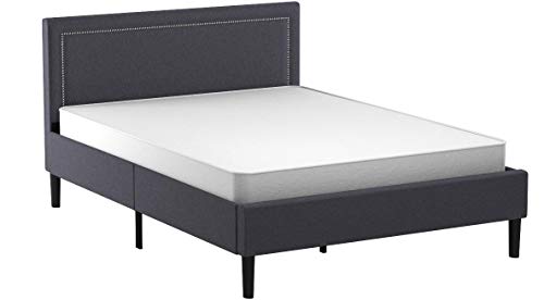 Divano Roma Furniture Full Upholstered Tufted Headboard & Bed Frame - 32" Tall Stitched Platform Panel, Low Profile Bedframe Mattress Foundation/Solid Wood Slat Base - No Box Spring Needed Full/Grey
