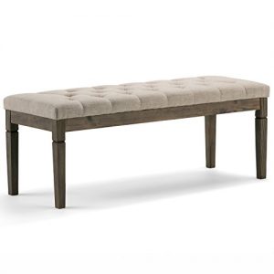 Simpli Home Waverly 48 inch Wide Traditional Rectangle Tufted Ottoman Bench in Natural Linen Look Fabric