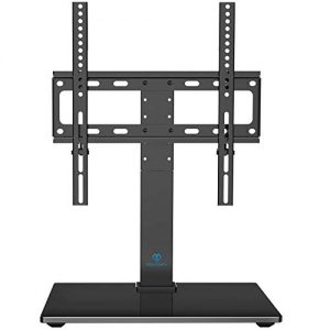 PERLESMITH Universal Swivel TV Stand - Table Top TV Stand for 26-55 Inch LCD LED TVs - Height Adjustable TV Mount Stand with Tempered Glass Base, VESA 400x400mm, Holds Up to 88lbs
