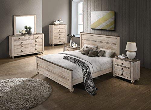 Roundhill Furniture Amerland Contemporary White Wash Finish 6-Piece Bedroom Set,