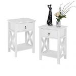 Bonnlo Set of 2 End Table Side Table Nightstand with Drawer and Shelf