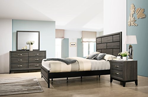 Roundhill Furniture Stout Panel King Size Bedroom Set with Bed, Dresser, Mirror, Night Stand, Grey