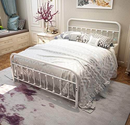 Queen Size with Headboard and Footboard Single Platform Mattress Base, Metal Tube and Iron-Art Bed Size:Queen