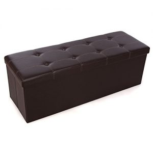 Songmics 43 Inches Folding Ottoman Bench, Storage Chest Footrest Padded Seat, Faux Leather, Brown