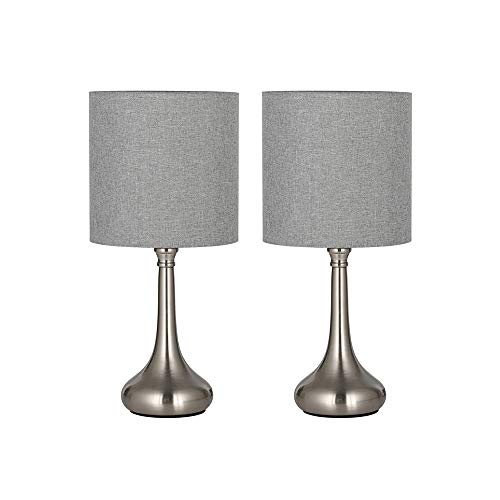 HAITRAL Modern Table Lamps - Small Nightstand Lamps Set of 2, Bedside Desk Lamps for Bedroom, Office, Living Room, Silver