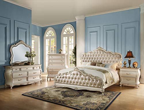 ACME Chantelle Eastern King Bed - - Rose Gold PU & Pearl White