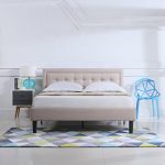 Divano Roma Furniture Classic Deluxe Linen Low Profile Platform Bed Frame with Nailhead Trim Headboard Design (Full, Ivory)