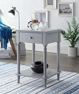 Grey Finish Wooden Turned Legs Nightstand Side End Table with Drawer