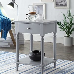 Grey Finish Wooden Turned Legs Nightstand Side End Table with Drawer