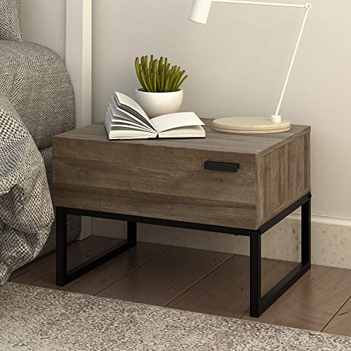 WLIVE 1 Drawer Nightstand, Wood Accent Table with Steel Frame