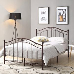 Hodedah Complete Metal Bed with Headboard, High Footboard, Slats and Rails