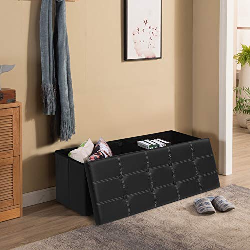 KINGSO Ottoman Storage Seat Bench Foldable Faux Leather Footrest Bed Bench