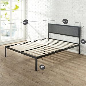Zinus Korey 14 Inch Platform Metal Bed Frame with Upholstered Headboard / Mattress Foundation / Wood Slat Support, Queen