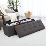 Ornavo Home Foldable Tufted Linen Large Storage Ottoman Bench Foot Rest Stool