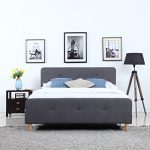 Divano Roma Furniture Mid-Century Modern Linen Fabric Low Profile Bed Frame
