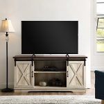 Home Accent Furnishings New 58 Inch Sliding Barn Door Television Stand - White Oak Finish with Dark Top