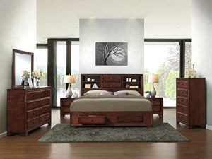 Roundhill Furniture Asger Wood Bed Room Set, King, Antique Oak Finish