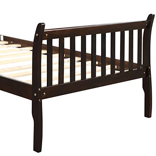 Merax Solid Wood Twin Bed Frame, No Box Spring Needed Kids Twin Wood Bed  Twin bed frame overall dimension is 80" L x 41.3" W x 10" H, solid wood, no box spring needed
Modern and classic platform bed frame, match any kind of decor
Twin bed weight limit is 275lbs, very safe for your kids to sleep on
Bed need to be Assembled, and comes with 1 package with instruction and hardware, please feel free to contact us if there is missing or damaged part during the process of shipping, we will come to you ASAP Merax Solid Wood Twin Bed Frame, No Box Spring Needed Kids Twin Wood Bed