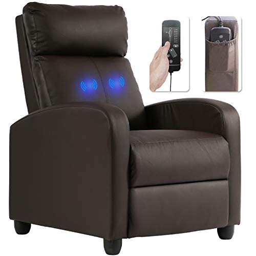 Recliner Chair for Living Room Massage Recliner Sofa Reading Chair Winback Single Sofa Home Theater Seating Modern Reclining Chair Easy Lounge with PU Leather Padded Seat Backrest (Brown)