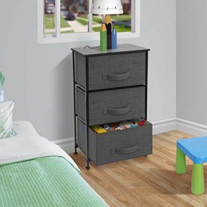Sorbus Nightstand with 3 Drawers - Bedside Furniture & Accent End Table Storage Tower for Home, Bedroom Accessories, Office, College Dorm, Steel Frame, Wood Top, Easy Pull Fabric Bins (Black/Charcoal)