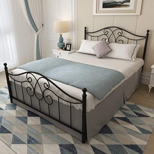 Vintage Sturdy Queen Size Metal Bed Frame with Headboard and Footboard Basic Bed Frame No Box Spring Needed (Queen, Black)