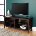 WE Furniture Minimal Farmhouse Wood Universal Stand for TV's up to 64" Flat Screen Living Room Storage Shelves Entertainment Center, 58 Inch, Espresso