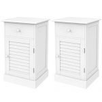 Yaheetech 2pcs Wood Nightstands, End Tables with Storage Cabinet and Drawer, Slatted Door Height Adjustable Shelf, White