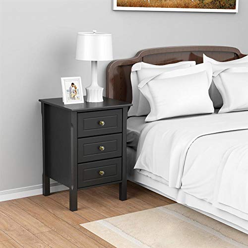 Yaheetech 3 Drawers Nightstand Tall End Table Storage Wood Cabinet Bedroom Side Storage, Set of 2, Black