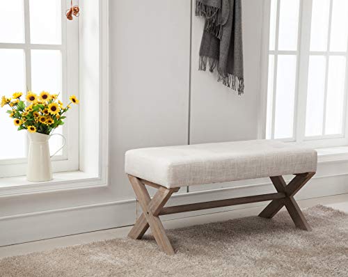 Chairus Fabric Upholstered Entryway Bench Seat, 36 inch Bedroom Bench Seat with X-Shaped Wood Legs for Living Room, Foyer or Hallway by - Light Beige