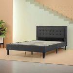 Zinus Dachelle Upholstered Button Tufted Premium Platform Bed / Mattress Foundation / Easy Assembly / Strong Wood Slat Support / Dark Grey, Queen