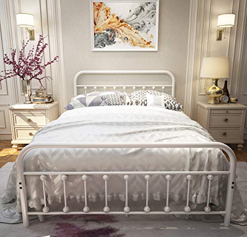 Queen Size with Headboard and Footboard Single Platform Mattress Base, Metal Tube and Iron-Art Bed Size:Queen