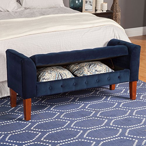 HomePop Velvet Tufted Storage Bench Settee with Hinged Lid