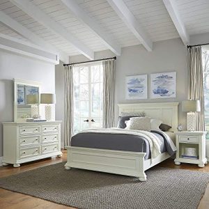 Home Styles Dover White Queen Bed with Night Stand, Dresser and Mirror