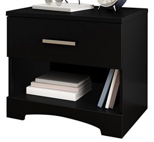 South Shore Gramercy 1-Drawer Nightstand, Pure Black with Metal Handle