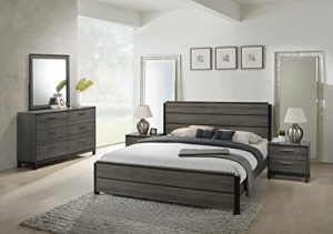 Roundhill Furniture Ioana 187 Antique Grey Finish Wood Bed Room Set, King Size Bed, Dresser, Mirror, 2 Night Stands