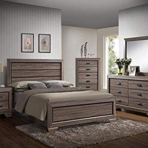 GTU Furniture Lyndon 4Pc Weathered Grey Panel Bedroom Set (Queen Bed, Nightstand, Dresser and Mirror)