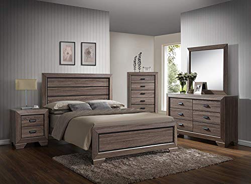 GTU Furniture Lyndon 4Pc Weathered Grey Panel Bedroom Set (Queen Bed, Nightstand, Dresser and Mirror)