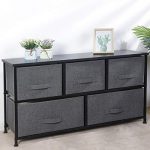 SUPER DEAL Extra Wide Dresser Storage Tower with 5 Foldable Easy Pull Fabric Bins