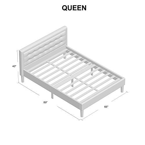 Headboard and Metal Frame with Wood Slat Support, Queen, Linen Classic Brands Mornington Upholstered Platform Bed | Headboard and Metal Frame with Wood Slat Support, Queen, Linen